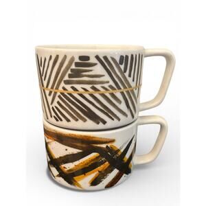 Starbucks Artisan Series 2014 Geography Abstract Brown & White Mug Set 12 oz
